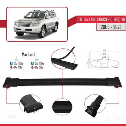 Compatible with Toyota Land Cruiser V8 (J200) 2008-2021 Fly Model Car Roof Rack Cross Bar Black Aluminium 2 Bars