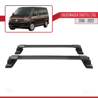 Compatible with Volkswagen Shuttle (T6) 2016-2022 ACE-3 Car Roof Rack Cross Bar Black Aluminium 2 Bars