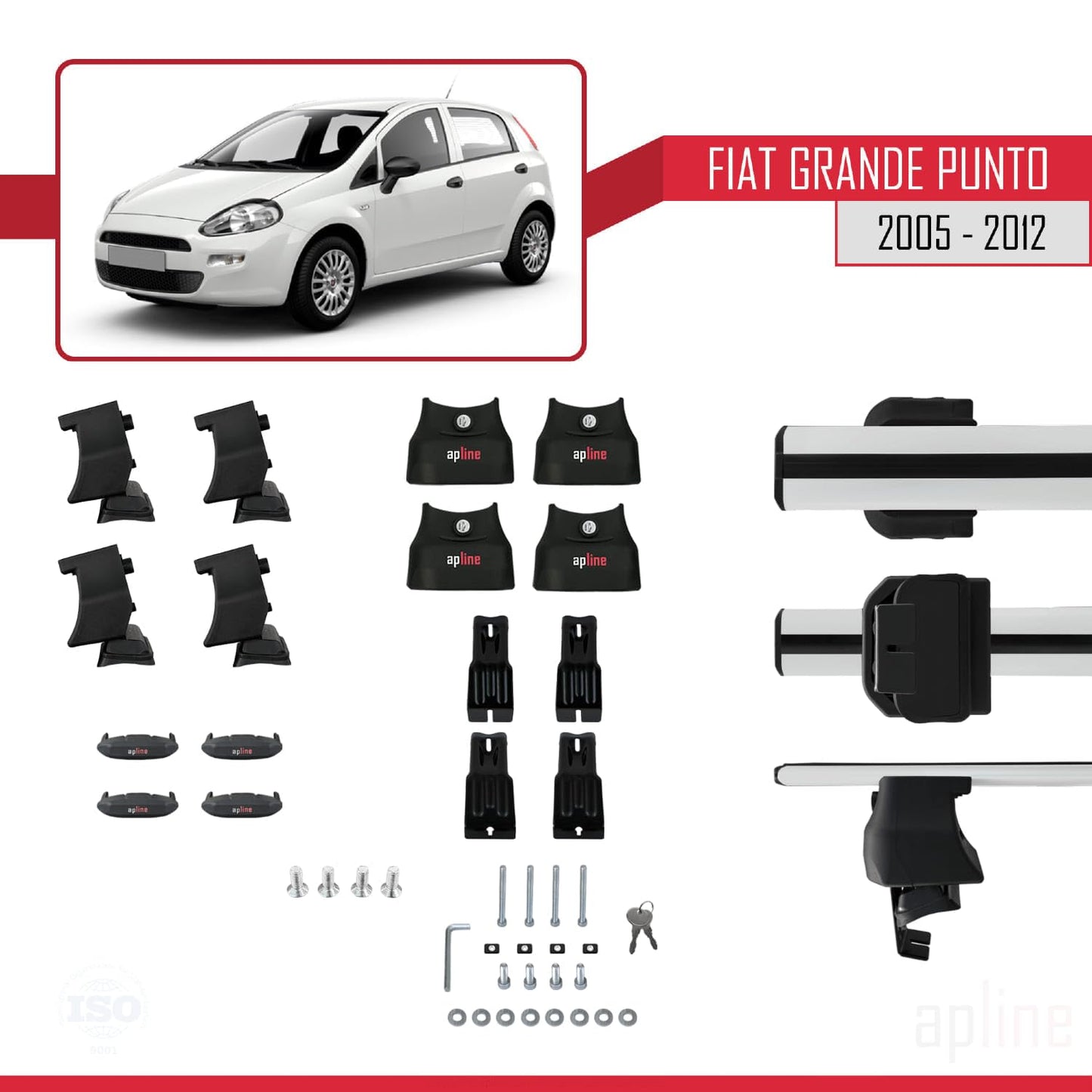 Compatible with Fiat Grande Punto (199) 2005-2012 ACE-4 Car Roof Rack Cross Bar Grey Aluminium 2 Bars