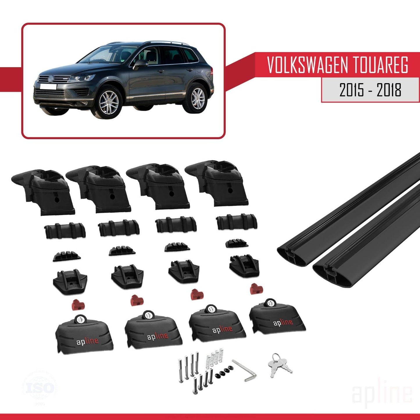 Compatible with VW Touareg 2015-2018 ACE-2 Car Roof Rack Cross Bar Black Aluminium 2 Bars