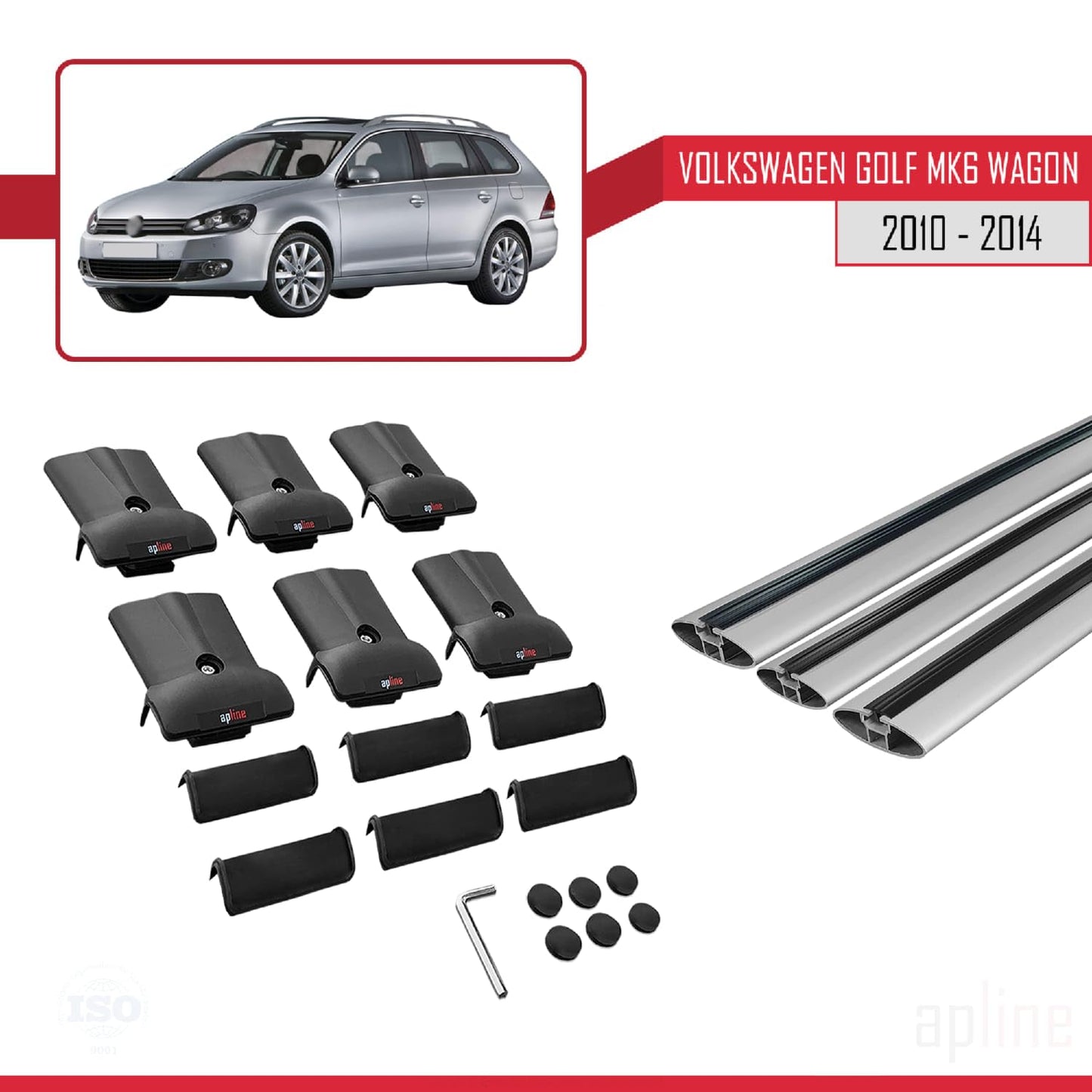 Compatible with VW Golf Mk6 Wagon 2010-2014 Fly Model Car Roof Rack Cross Bar Grey Aluminium 3 Bars