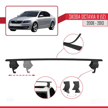 Compatible with Skoda Octavia 2 (1Z) Post-Facelift 2008-2013 ACE-4 Car Roof Rack Cross Bar Black Aluminium 2 Bars