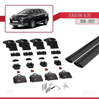 Compatible with Lexus RX 4 L (AL20) 2018-2022 ACE-2 Car Roof Rack Cross Bar Black Aluminium 2 Bars