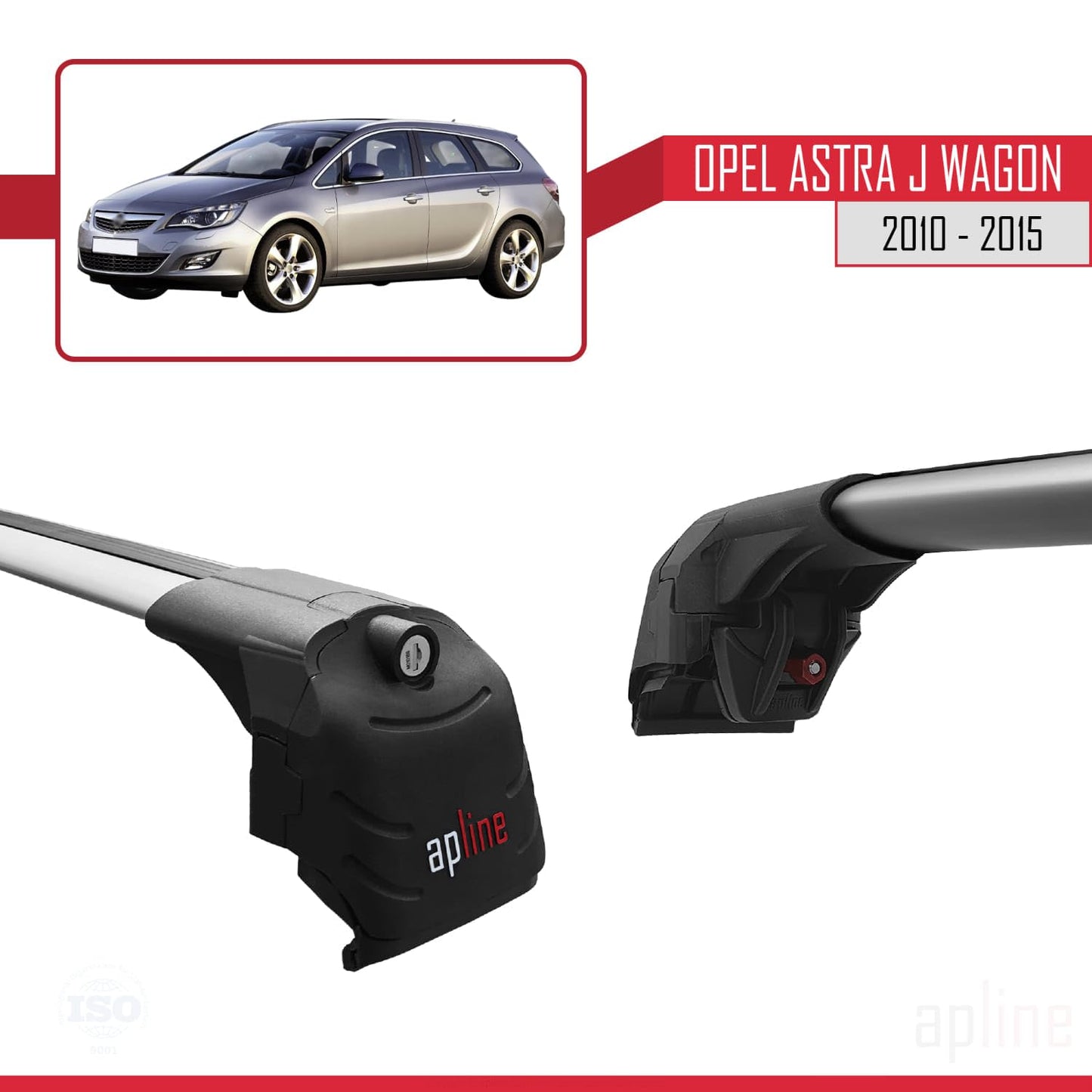 Compatible with Opel Astra J Wagon 2010-2015 ACE-2 Car Roof Rack Cross Bar Grey Aluminium 2 Bars