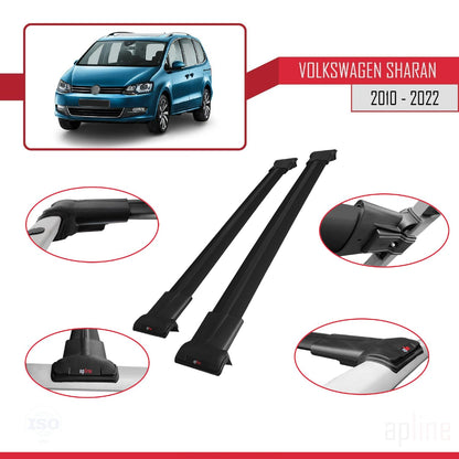 Compatible with Volkswagen Sharan 2 (7N) 2010-2022 Fly Model Car Roof Rack Cross Bar Black Aluminium 2 Bars