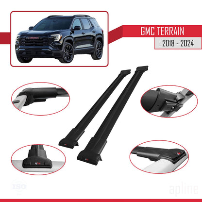 Compatible with GMC Terrain 2018-2024 Fly Model Car Roof Rack Cross Bar Black Aluminium 2 Bars