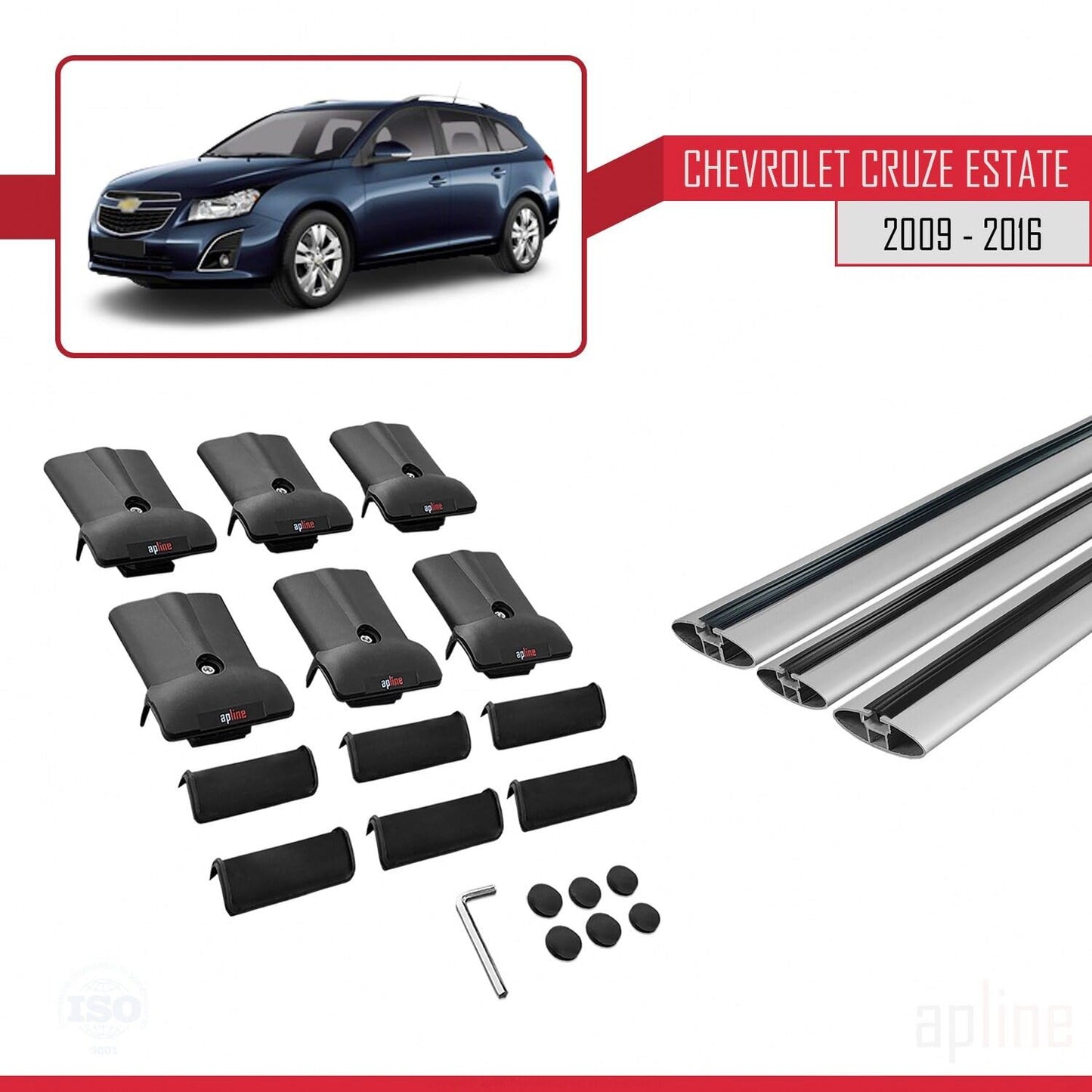 Compatible with Chevrolet Cruze (J300) 2009-2016 Fly Model Car Roof Rack Cross Bar Grey Aluminium 3 Bars