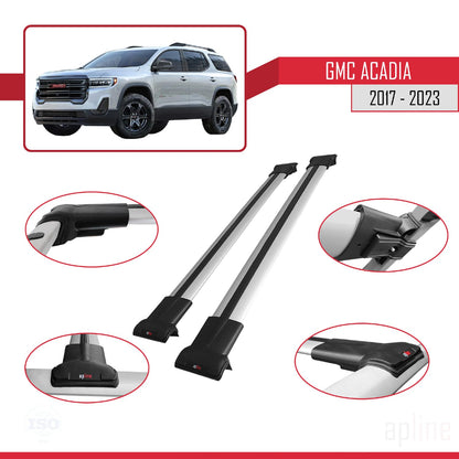 Compatible with GMC Acadia 2017-2023 Fly Model Car Roof Rack Cross Bar Grey Aluminium 2 Bars