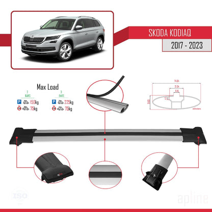 Compatible with Skoda Kodiaq 2017-2023 Fly Model Car Roof Rack Cross Bar Grey Aluminium 2 Bars
