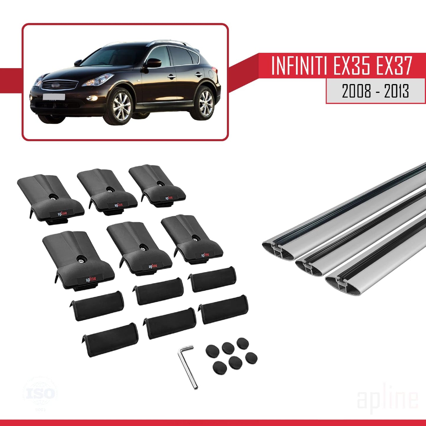 Compatible with Infiniti EX35 EX37 2008-2013 Fly Model Car Roof Rack Cross Bar Grey Aluminium 3 Bars