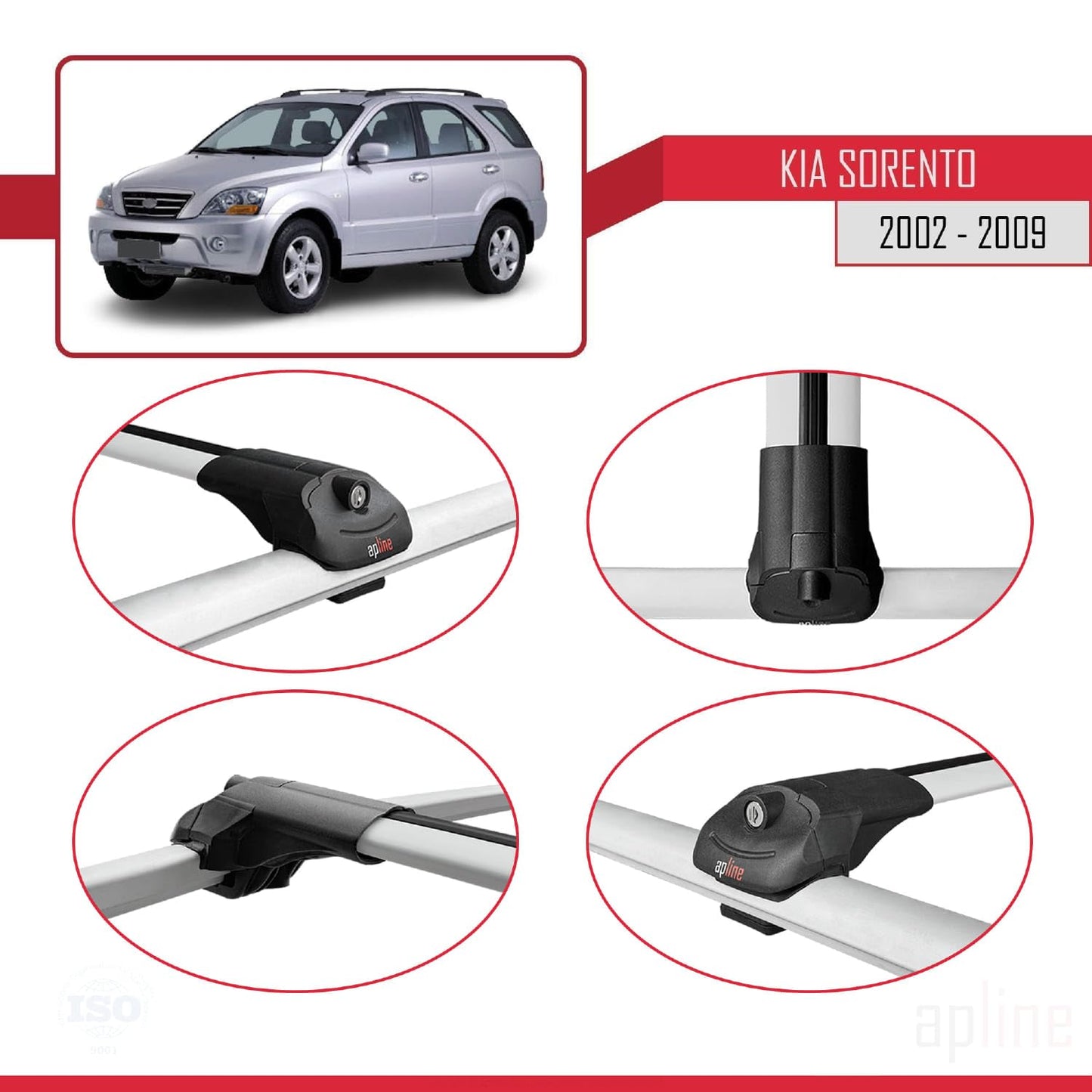 Compatible with Kia Sorento (BL) 2002-2009 ACE-1 Car Roof Rack Cross Bar Grey Aluminium 2 Bars