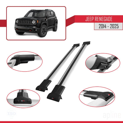 Compatible with Jeep Renegade (BU) 2014-2025 Fly Model Car Roof Rack Cross Bar Grey Aluminium 2 Bars