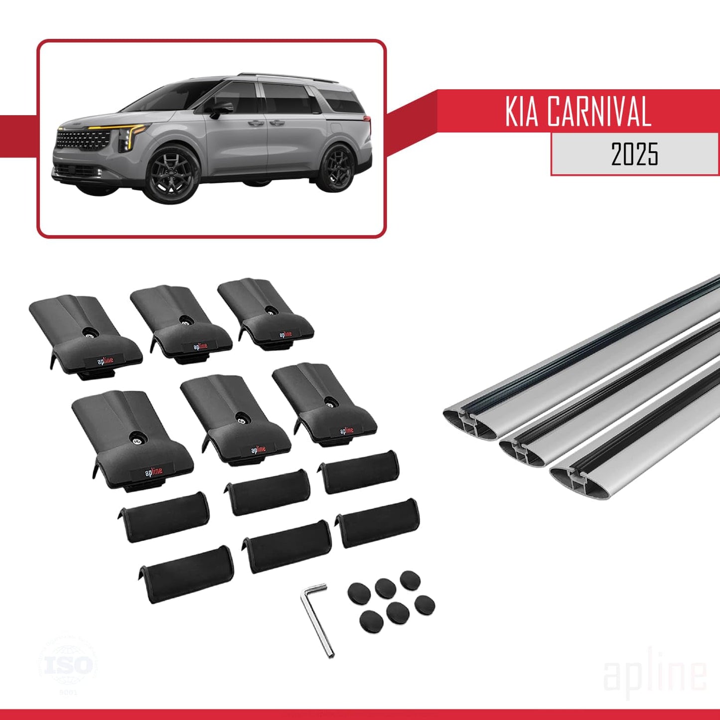 Compatible with Kia Carnival 2025 Fly Model Car Roof Rack Cross Bar Black Aluminium 3 Bars