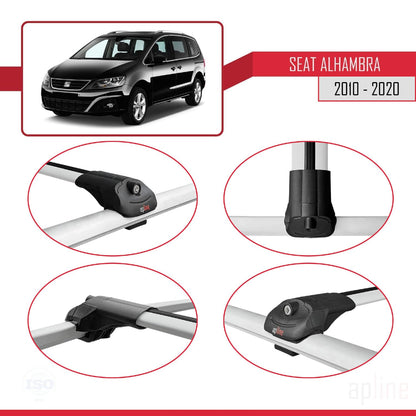 Compatible with Seat Alhambra 2 (7N) 2010-2020 ACE-1 Car Roof Rack Cross Bar Grey Aluminium 2 Bars