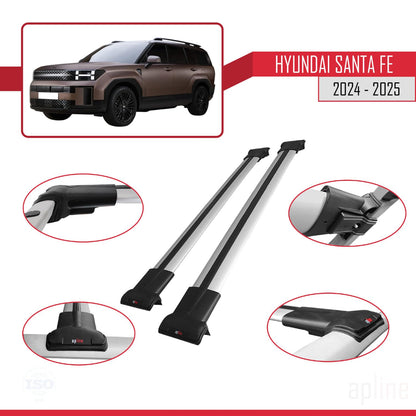 Compatible with Hyundai Santa Fe 2024-2025 Fly Model Car Roof Rack Cross Bar Grey Aluminium 2 Bars