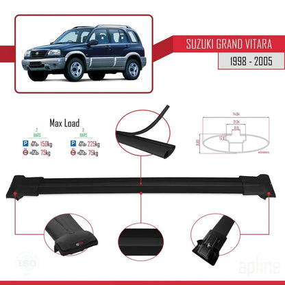 Compatible with Suzuki Grand Vitara (FT) 1998-2005 Fly Model Car Roof Rack Cross Bar Black Aluminium 2 Bars