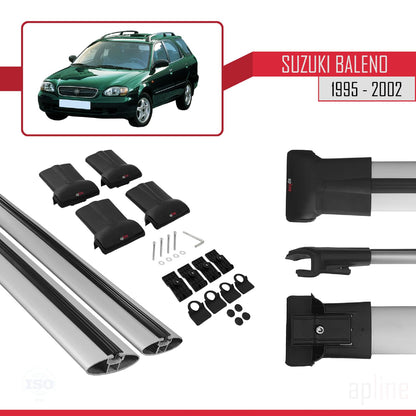 Compatible with Suzuki Baleno 1995-2002 Fly Model Car Roof Rack Cross Bar Grey Aluminium 2 Bars