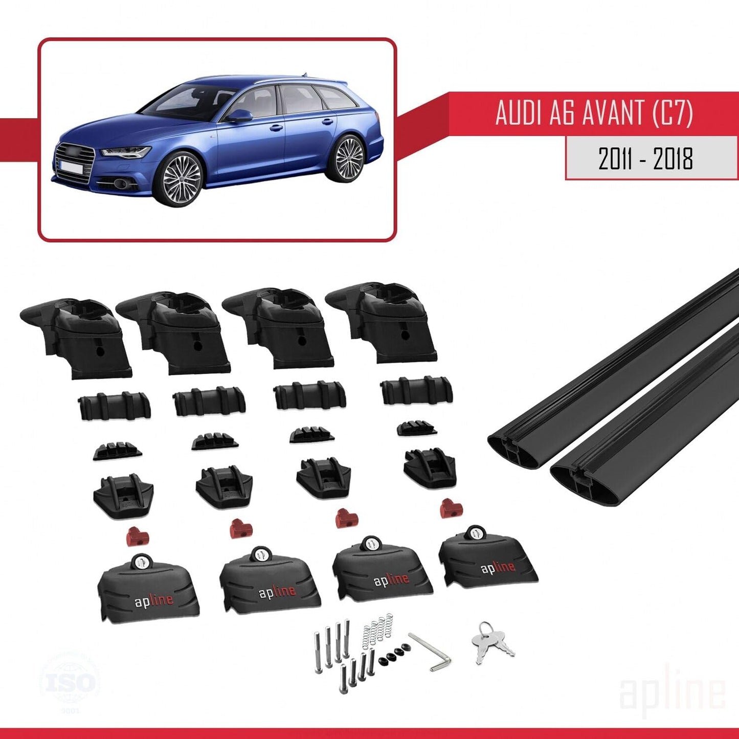 Compatible with Audi A6 (C7) Avant 2011-2018 ACE-2 Car Roof Rack Cross Bar Black Aluminium 2 Bars