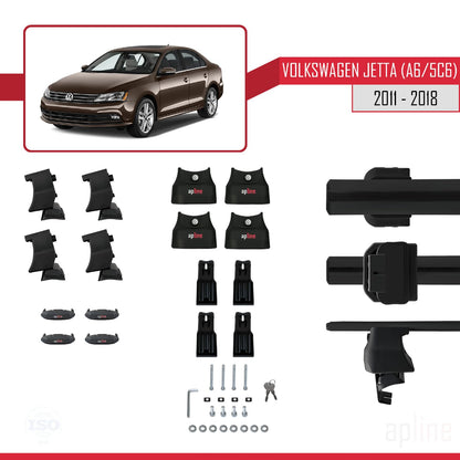 Compatible with Volkswagen Jetta 6 (5C6) 2011-2018 ACE-4 Car Roof Rack Cross Bar Black Aluminium 2 Bars