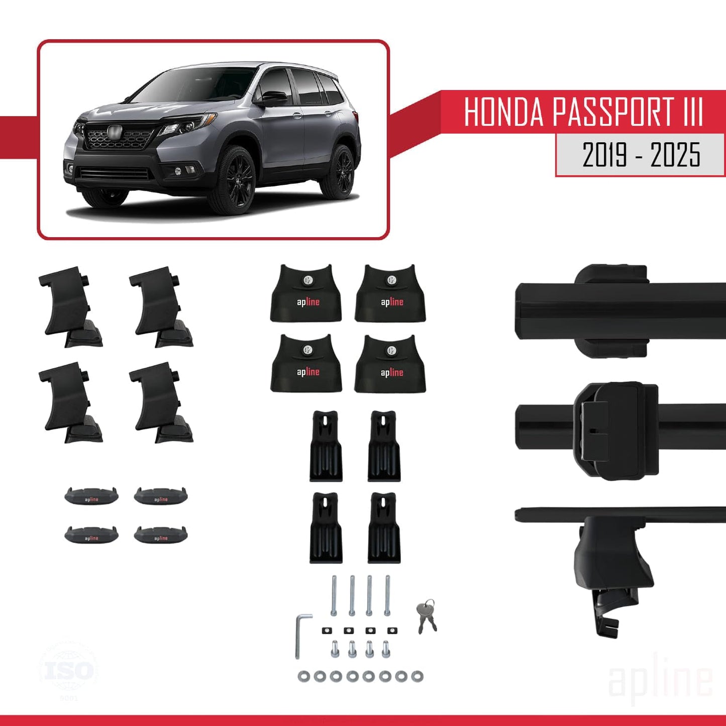 Compatible with Honda Passport 3 (YF7/8) 2019-2025 ACE-4 Car Roof Rack Cross Bar Black Aluminium 2 Bars
