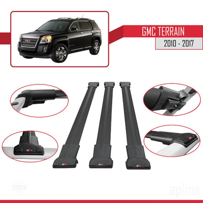 Compatible with GMC Terrain 2010-2017 Fly Model Car Roof Rack Cross Bar Black Aluminium 3 Bars