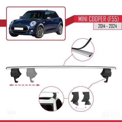 Compatible with Mini Cooper (F55) 2014-2024 ACE-4 Car Roof Rack Cross Bar Grey Aluminium 2 Bars