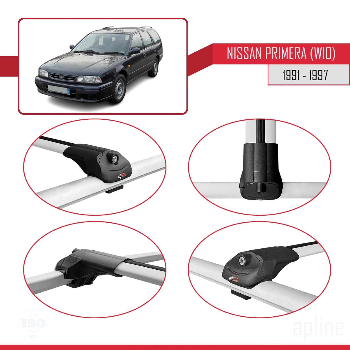 Compatible with Nissan Primera (W10) Traveller 1991-1997 ACE-1 Car Roof Rack Cross Bar Grey Aluminium 2 Bars