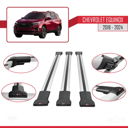 Compatible with Chevrolet Equinox 2018-2024 Fly Model Car Roof Rack Cross Bar Grey Aluminium 3 Bars