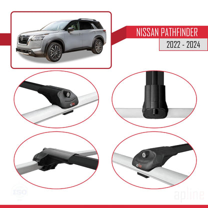 Compatible with Nissan Pathfinder 2022-2024 ACE-1 Car Roof Rack Cross Bar Black Aluminium 2 Bars