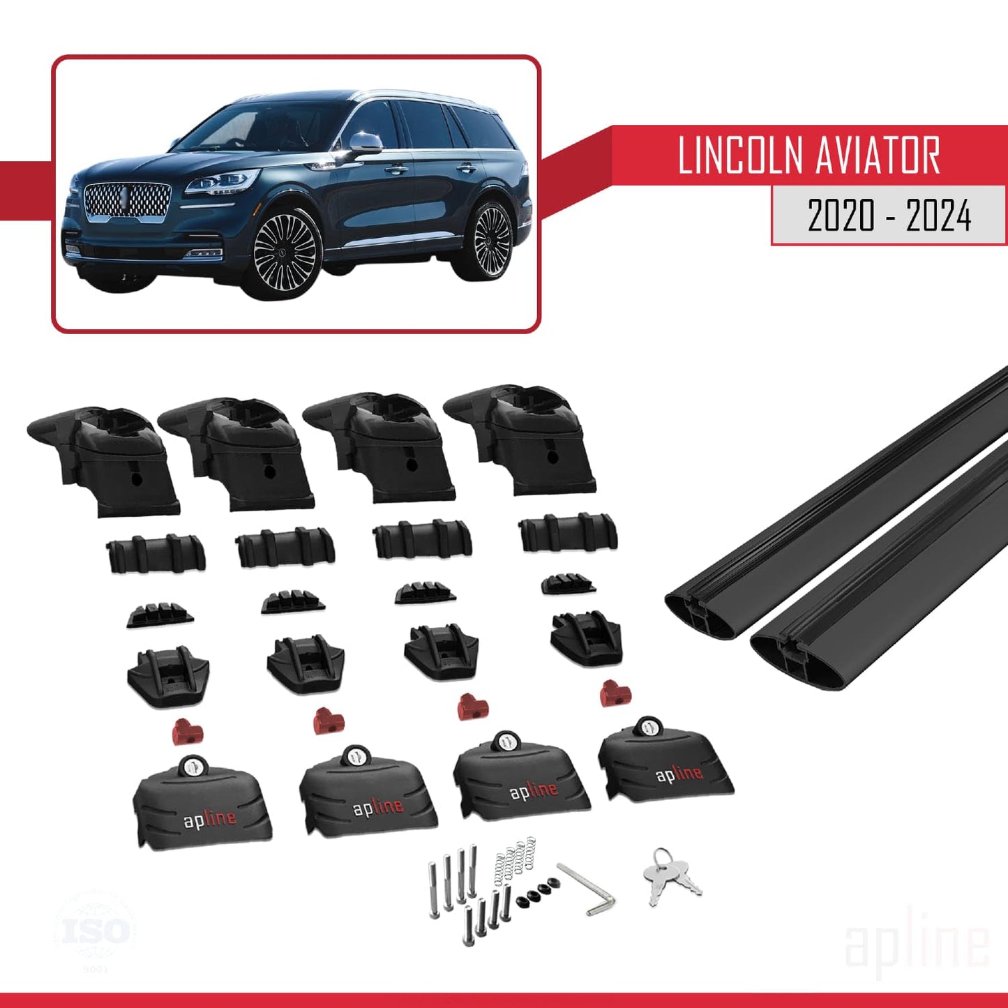 Compatible with Lincoln Aviator 2020-2024 ACE-2 Car Roof Rack Cross Bar Black Aluminium 2 Bars