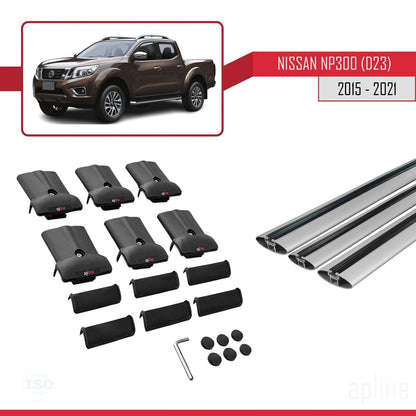 Compatible with Nissan NP300 (D23) 2015-2021 Fly Model Car Roof Rack Cross Bar Grey Aluminium 3 Bars