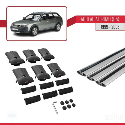 Compatible with Audi A6 (C5) Allroad 1999-2005 Fly Model Car Roof Rack Cross Bar Grey Aluminium 3 Bars