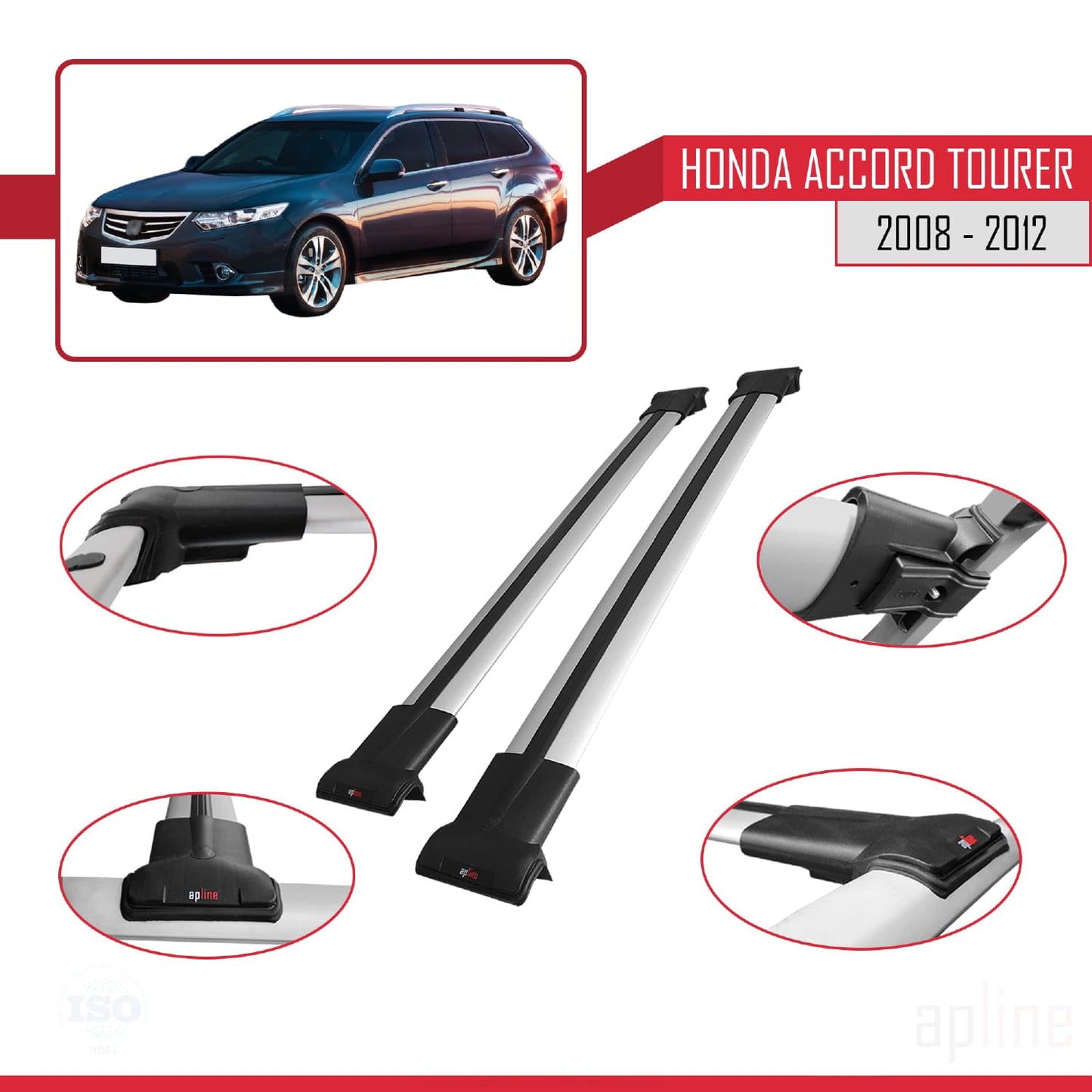 Compatible with Honda Accord Tourer 2008-2012 Fly Model Car Roof Rack Cross Bar Grey Aluminium 2 Bars