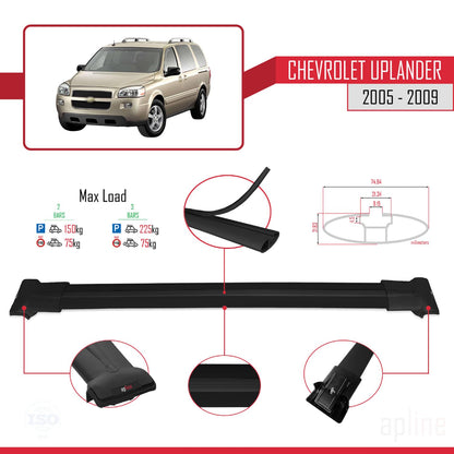 Compatible with Chevrolet Uplander 2005-2009 Fly Model Car Roof Rack Cross Bar Black Aluminium 2 Bars