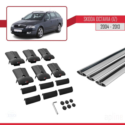 Compatible with Skoda Octavia 2 (1Z) 2004-2013 Fly Model Car Roof Rack Cross Bar Grey Aluminium 3 Bars