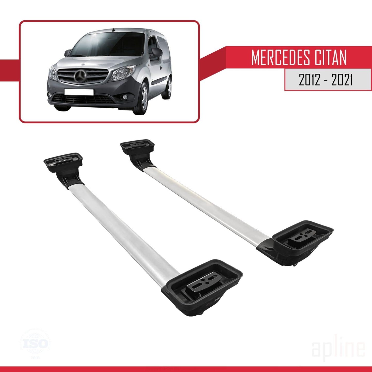 Compatible with Mercedes Benz Citan 2012-2021 ACE-3 Car Roof Rack Cross Bar Grey Aluminium 2 Bars