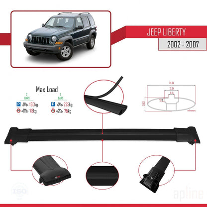 Compatible with Jeep Liberty 2002-2007 Fly Model Car Roof Rack Cross Bar Black Aluminium 2 Bars