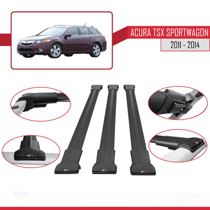 Compatible with Acura TSX Sport Wagon 2011-2014 Fly Model Car Roof Rack Cross Bar Black Aluminium 3 Bars