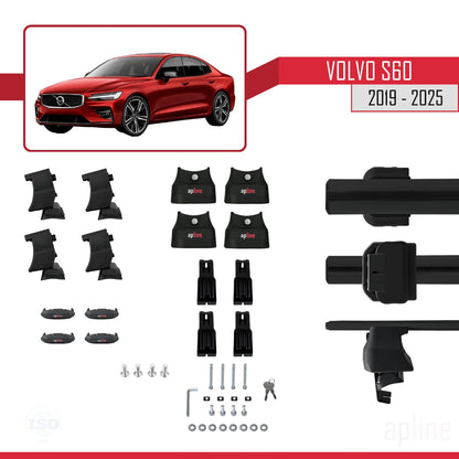 Compatible with Volvo S60 III 2019-2025 ACE-4 Car Roof Rack Cross Bar Black Aluminium 2 Bars