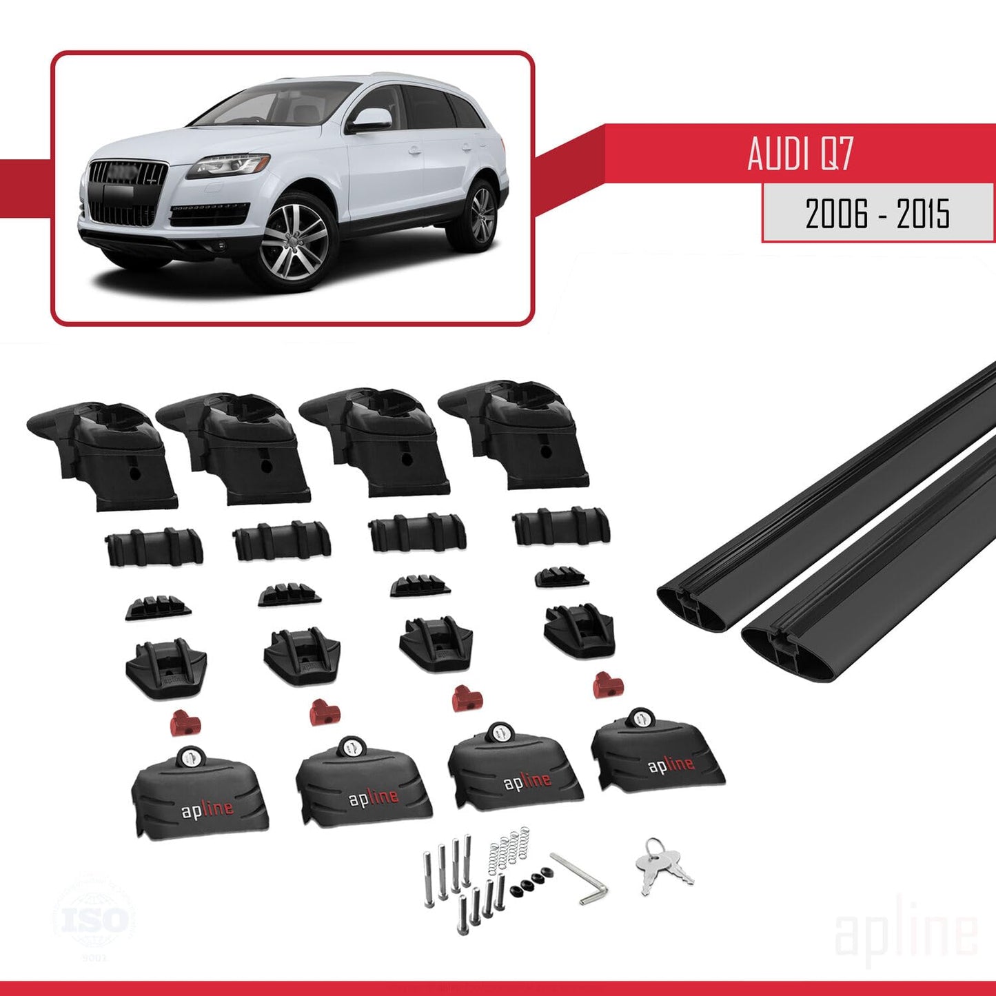 Compatible with Audi Q7 (4L) 2006-2015 ACE-2 Car Roof Rack Cross Bar Black Aluminium 2 Bars