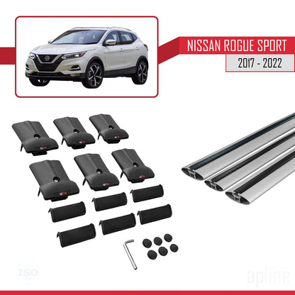 Compatible with Nissan Rogue Sport 2017-2022 Fly Model Car Roof Rack Cross Bar Grey Aluminium 3 Bars
