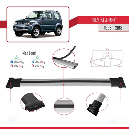 Compatible with Suzuki Jimny 3 1998-2018 Fly Model Car Roof Rack Cross Bar Grey Aluminium 3 Bars