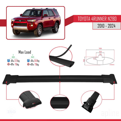 Compatible with Toyota 4Runner (N280) 2010-2024 Fly Model Car Roof Rack Cross Bar Black Aluminium 3 Bars