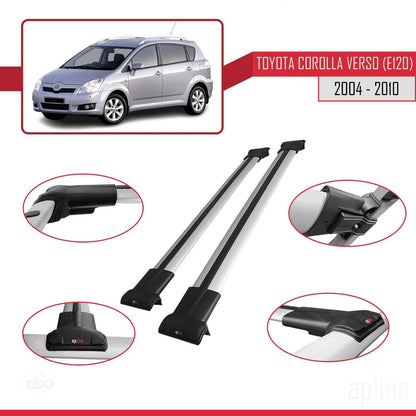Compatible with Toyota Corolla Verso 2 (AR10) 2004-2010 Fly Model Car Roof Rack Cross Bar Grey Aluminium 2 Bars