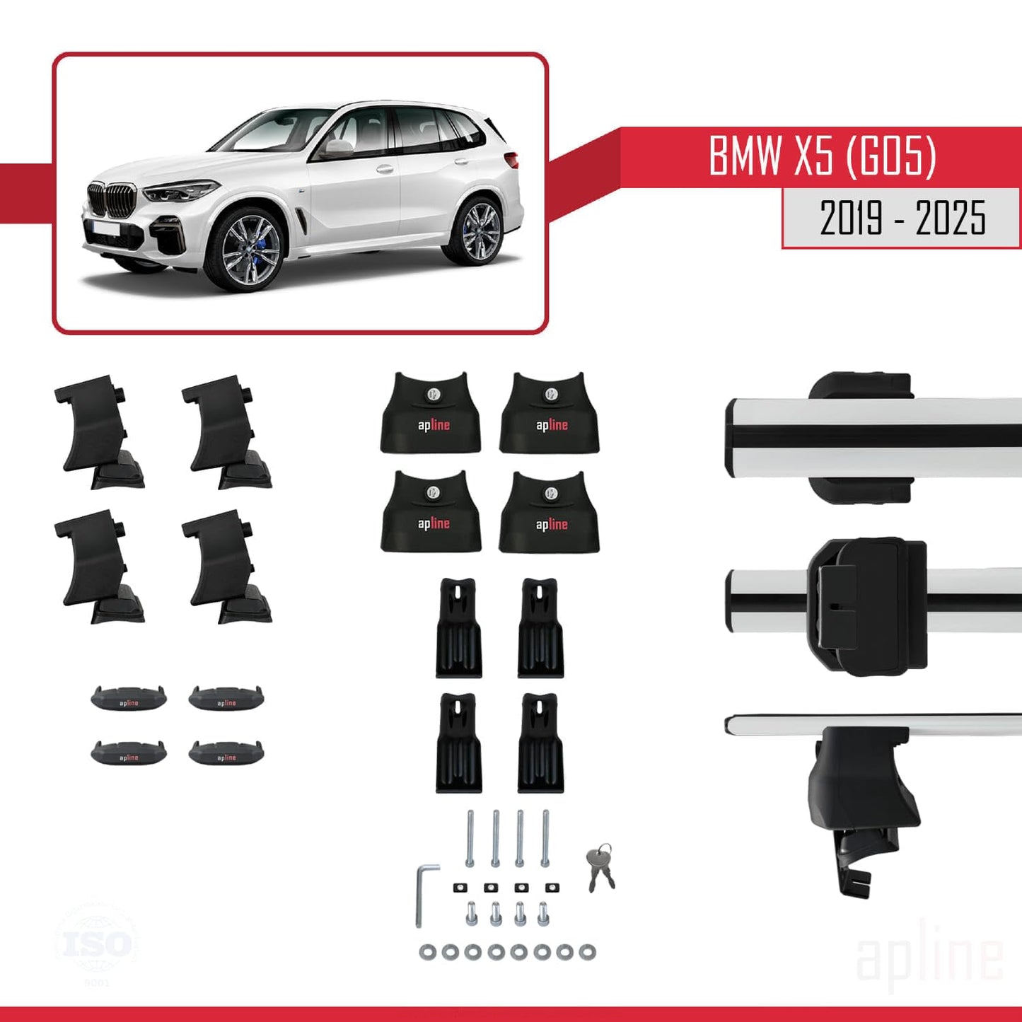 Compatible with BMW X5 (G05) 2019-2025 ACE-4 Car Roof Rack Cross Bar Grey Aluminium 2 Bars