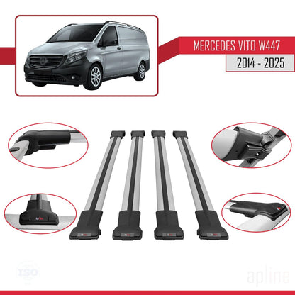 Compatible with Mercedes Vito 3 (W447) 2014-2025 Fly Model Car Roof Rack Cross Bar Grey Aluminium 4 Bars