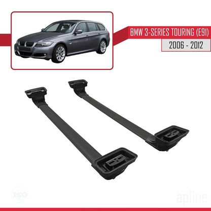Compatible with BMW 3 Series Touring (E91) 2006-2012 ACE-3 Car Roof Rack Cross Bar Black Aluminium 2 Bars