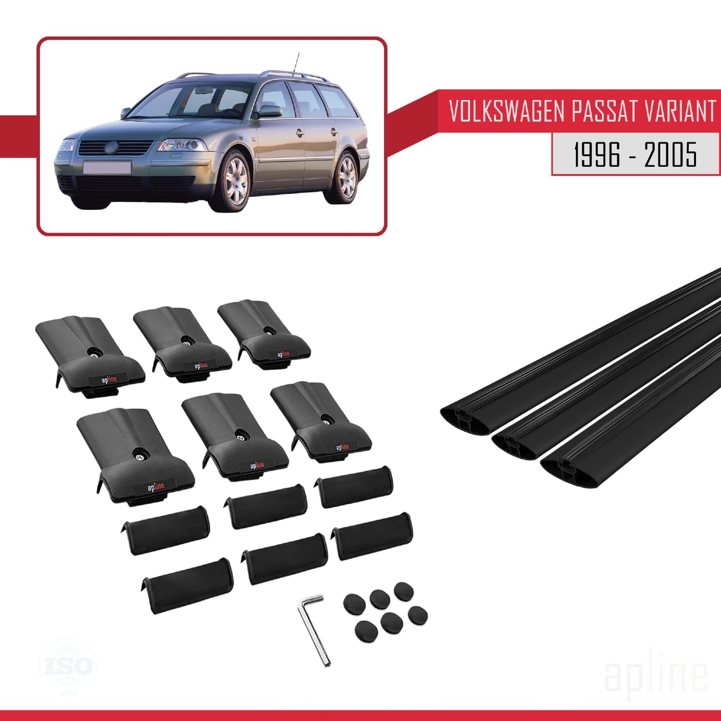Compatible with VW Passat B5 Variant 1996-2005 Fly Model Car Roof Rack Cross Bar Black Aluminium 3 Bars
