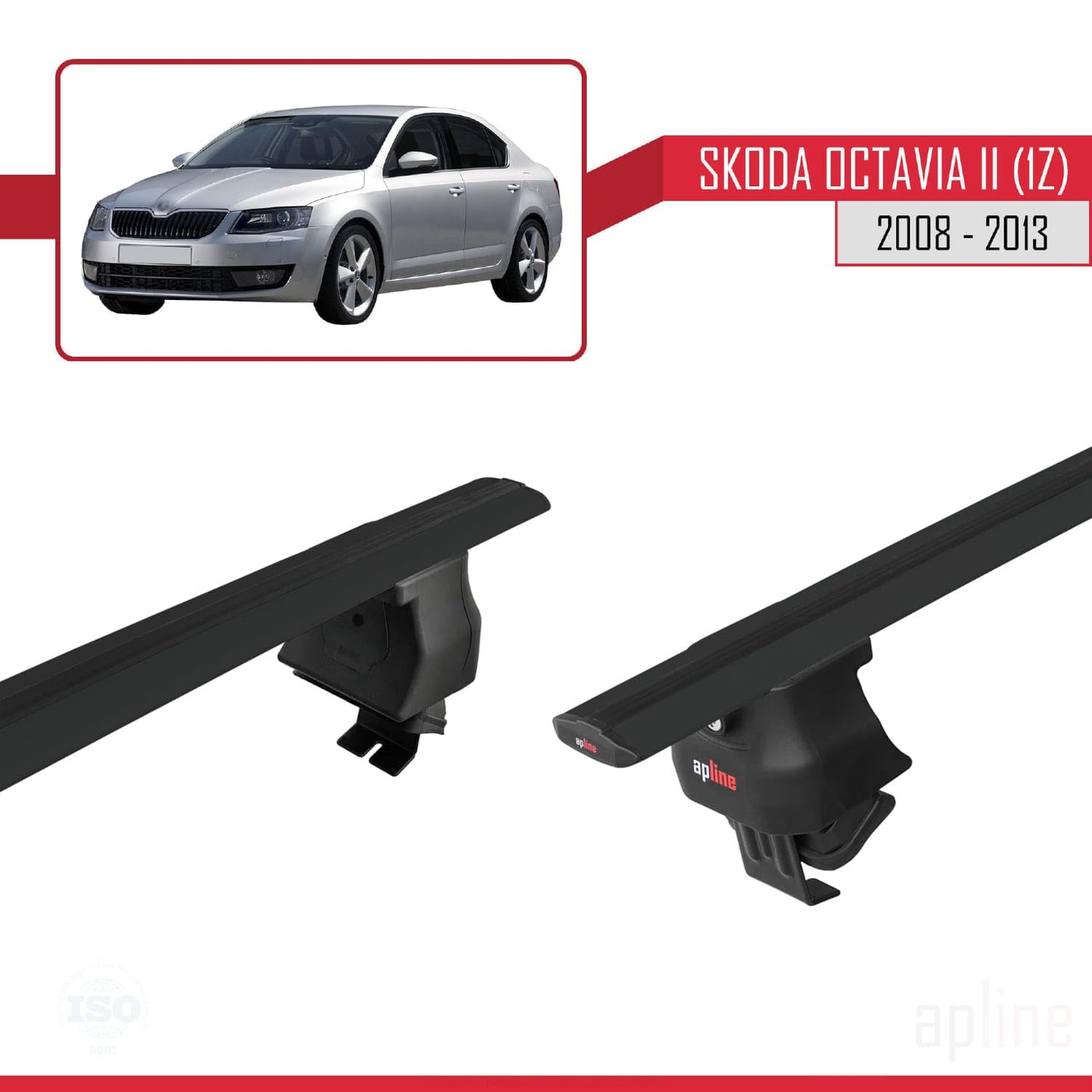 Compatible with Skoda Octavia 2 (1Z) Post-Facelift 2008-2013 ACE-4 Car Roof Rack Cross Bar Black Aluminium 2 Bars