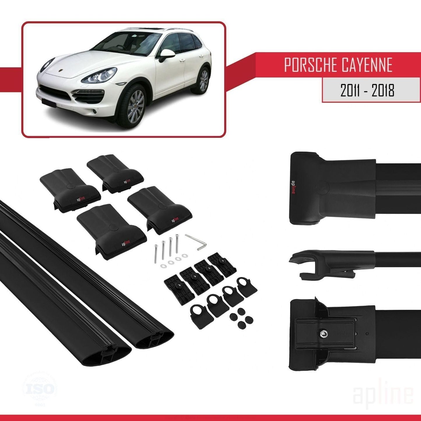 Compatible with Porsche Cayenne 2 (92A) 2011-2018 Fly Model Car Roof Rack Cross Bar Black Aluminium 2 Bars